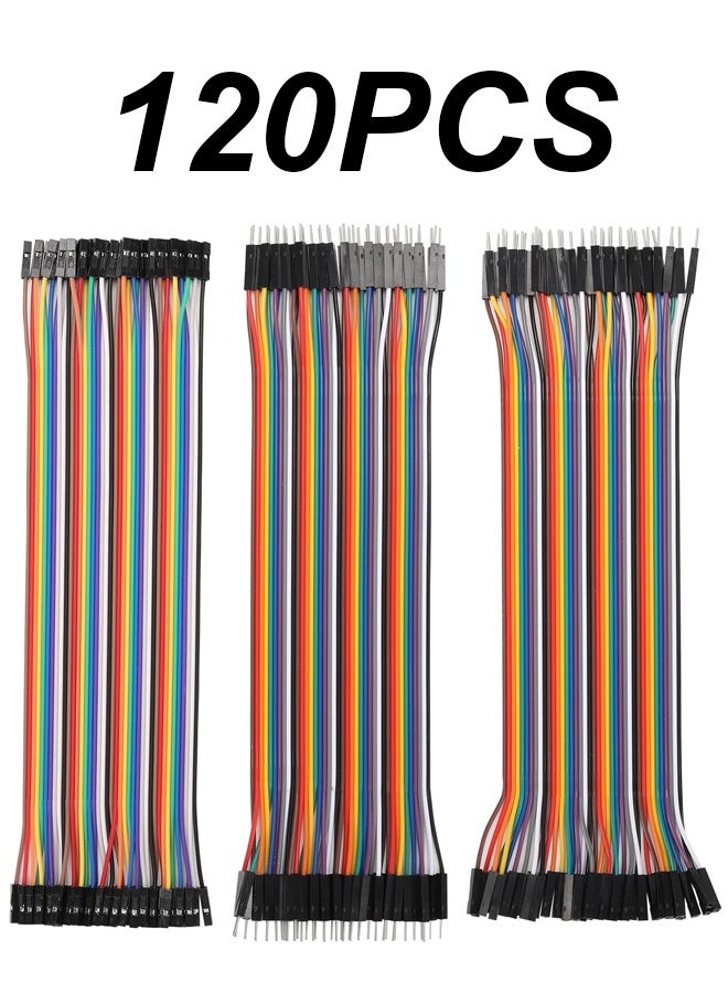 مجموعة أسلاك توصيل متعددة الألوان من دوبونت، 120 قطعة، بطول 20 سم، 40 دبوس ذكر إلى أنثى، 40 دبوس ذكر إلى ذكر، 40 دبوس أنثى إلى أنثى، متوافقة مع مشاريع أردوينو - Image 1